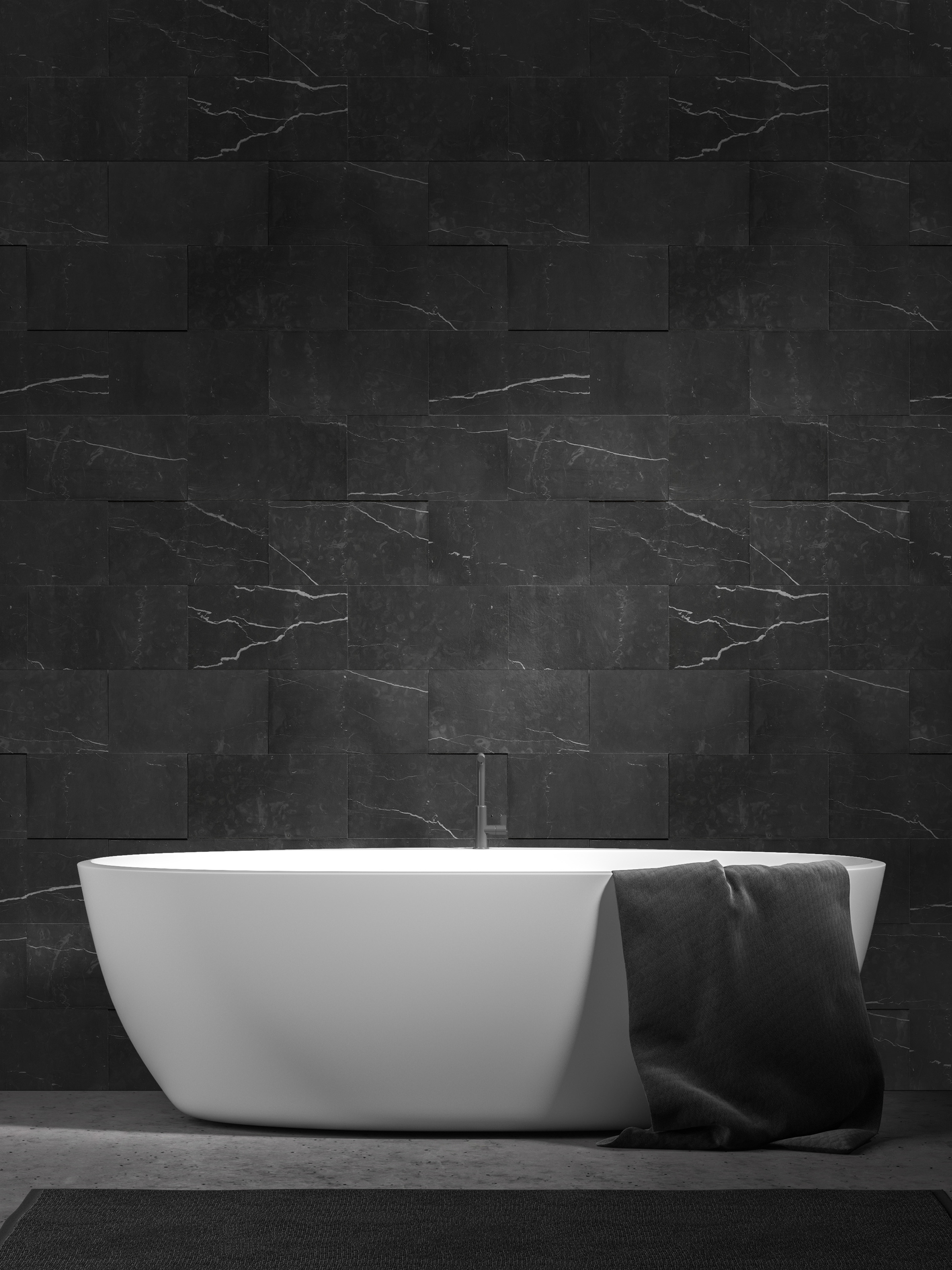 Nero Marquina black marble hexagon installation